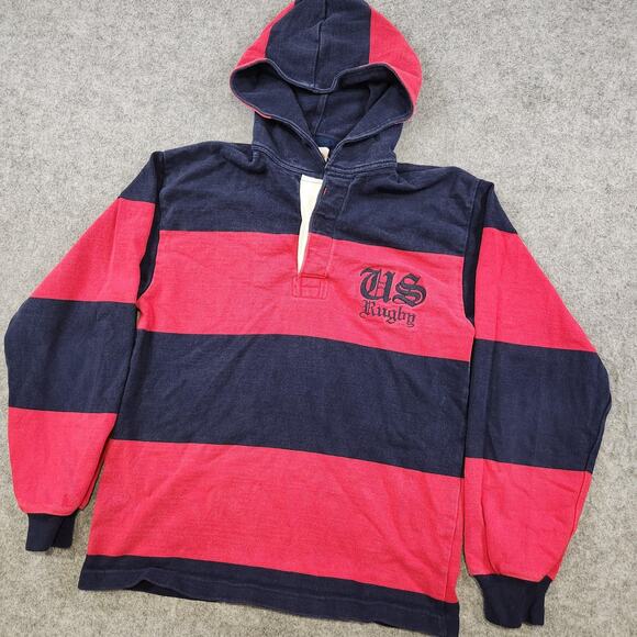 Vintage Halbro Rugby Pullover Hoodie Mens Small US Rugby Stripe Retro Sweatshirt - Picture 2 of 11